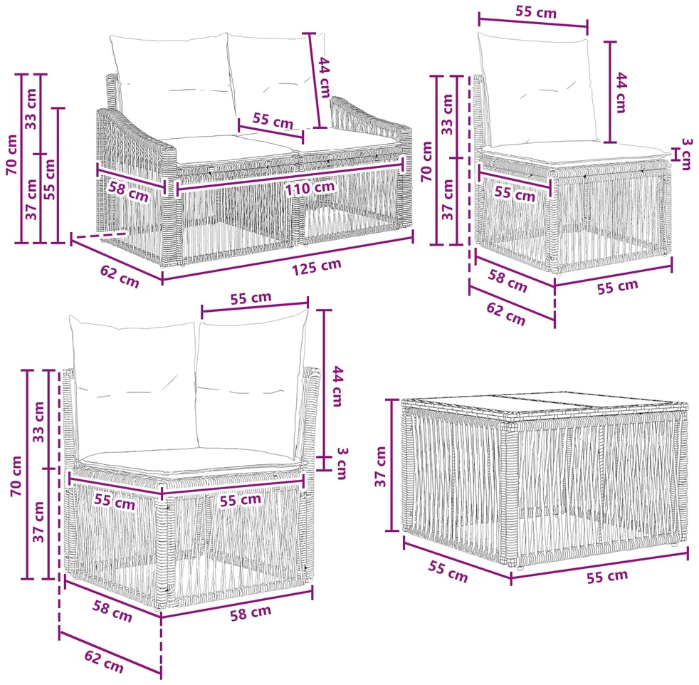 Sodo Sofų Rinkinys 14 vnt. Pilka poliratanas