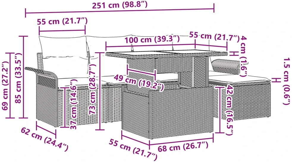 Sodo Sofų Rinkinys 6 vnt. Juoda [Sintetinė]: Poli ratanas