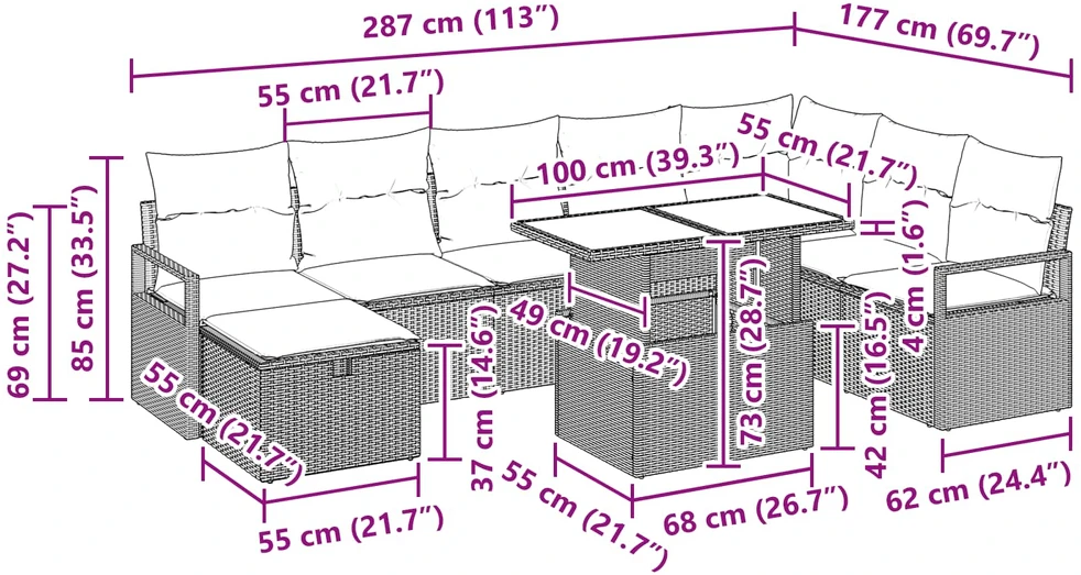 Sodo Sofų Rinkinys 9 vnt. poliratanas