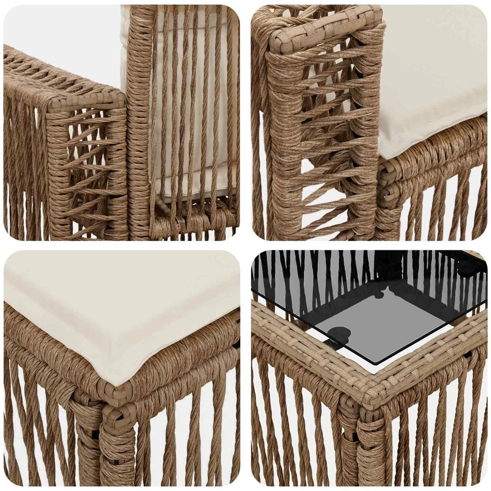 Lauko baldų komplektas Sodo Sofų Rinkinys 5 vnt. Bežė ir kreminė balta poliratanas