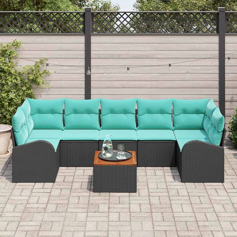 Sodo Sofų Rinkinys 8 vnt. Juoda ir turkio poliratanas