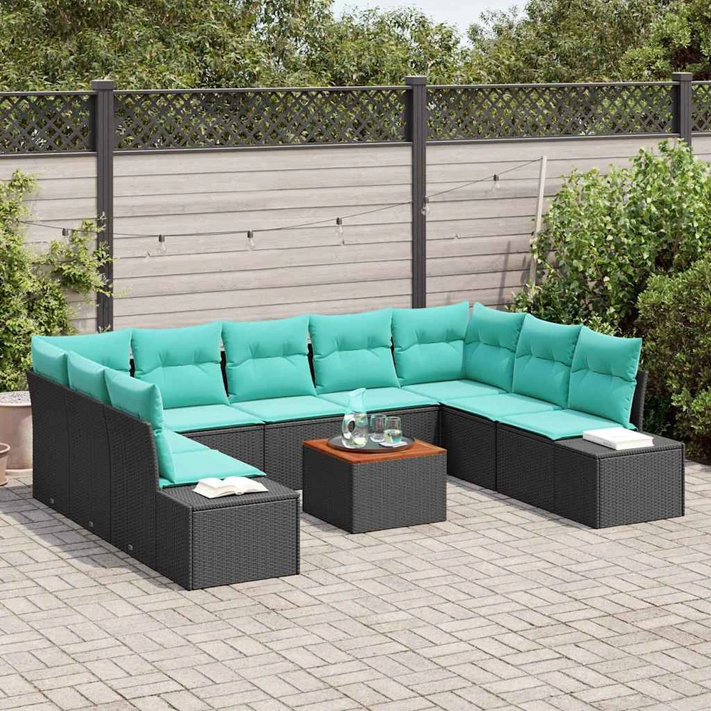 Lauko baldų komplektas Sodo Sofų Rinkinys 10 vnt. Juoda ir turkio