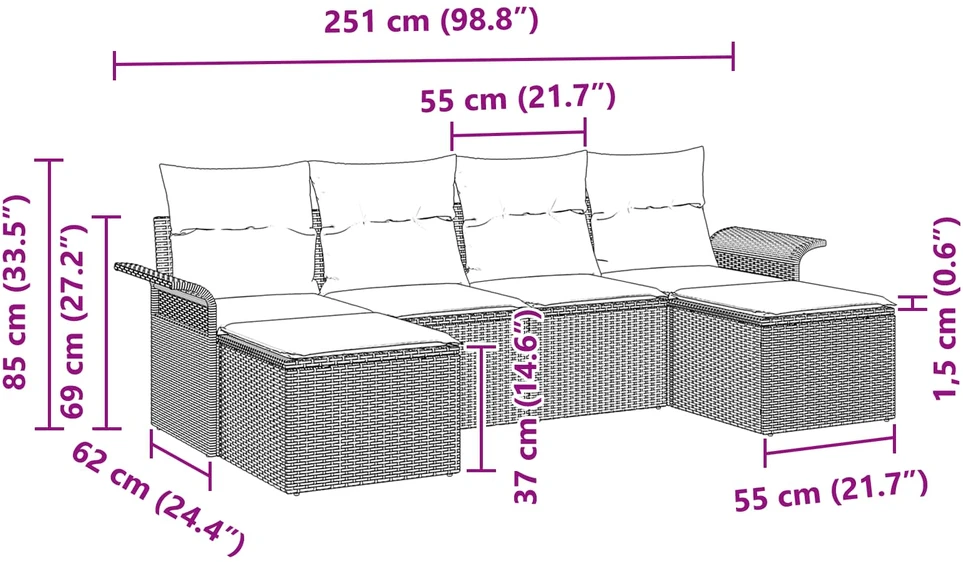 Sodo Sofų Rinkinys 6 vnt. Juoda Poli ratanas