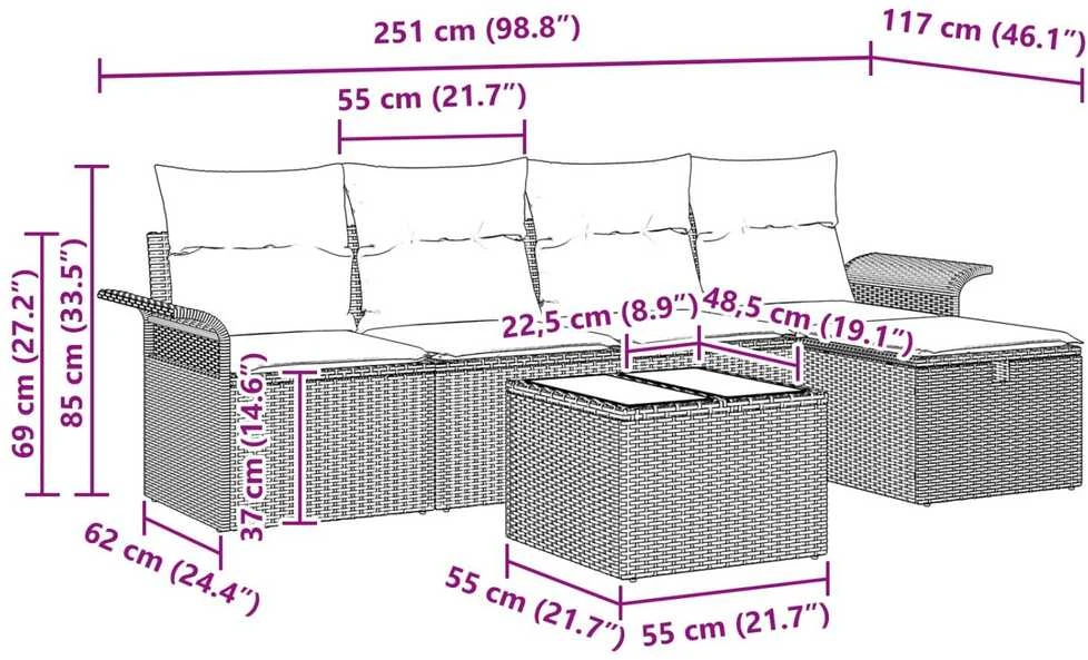 Sodo Sofų Rinkinys 6 vnt. Poli ratanas