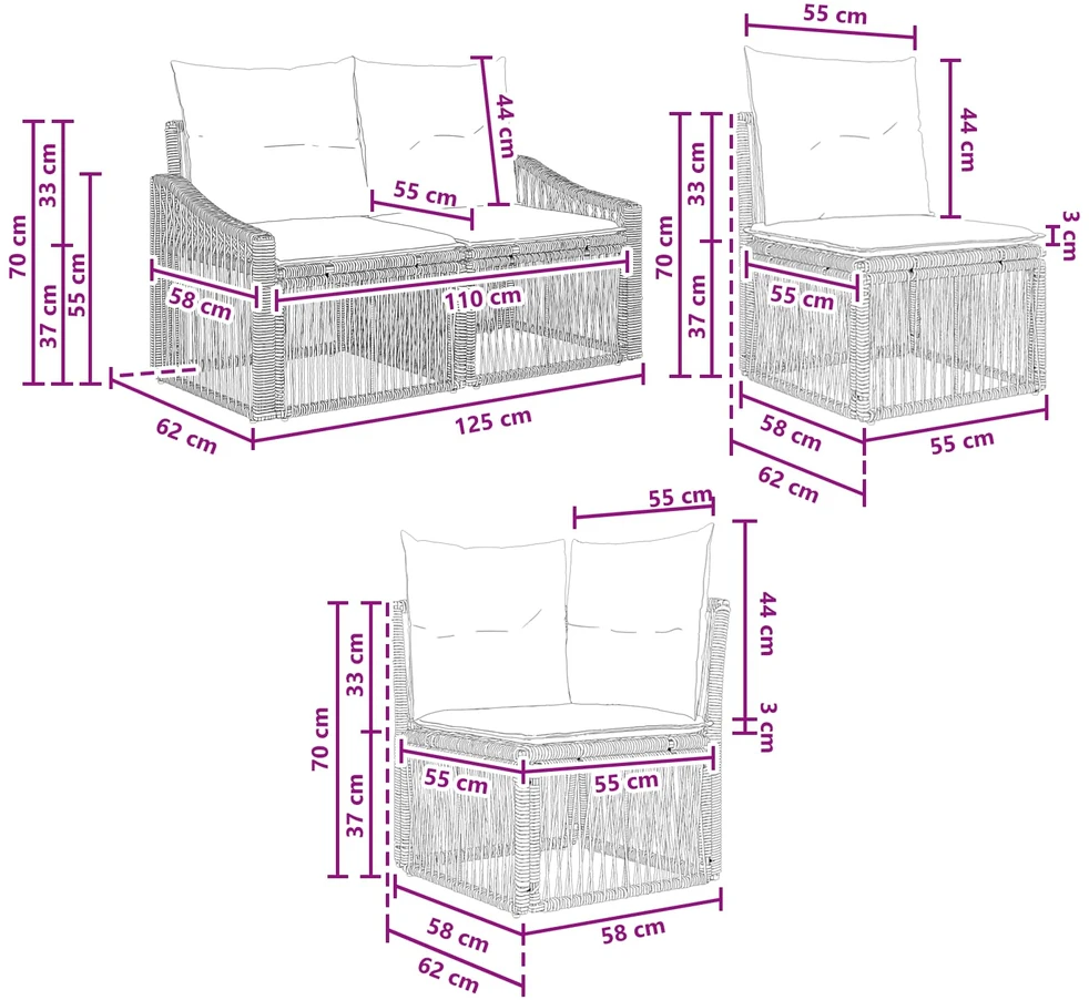 Sodo Sofų Rinkinys 8 vnt. Pilka poliratanas
