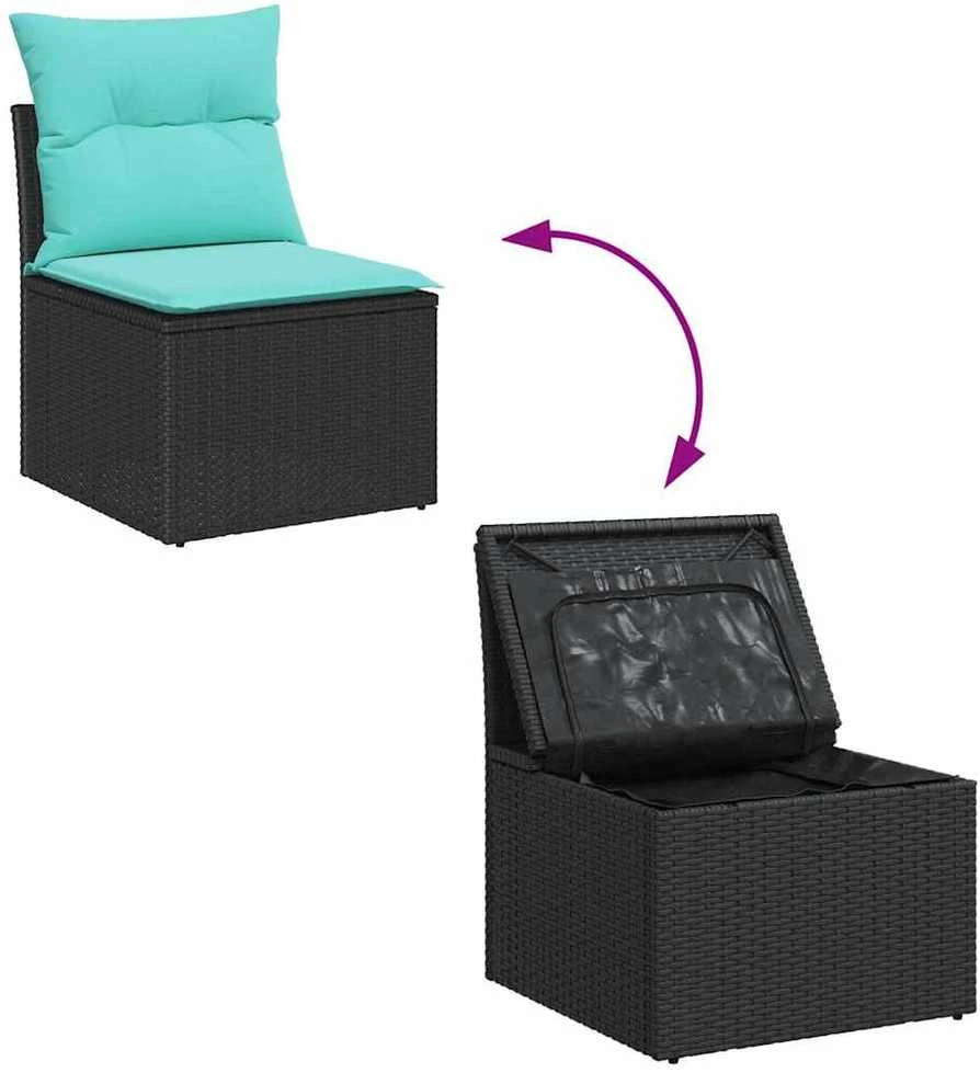 Lauko baldų komplektas Sodo Sofų Rinkinys 9 vnt. Juoda poliratanas