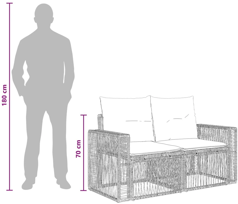 Sodo Sofų Rinkinys 7 vnt. Juoda ir kreminė balta poliratanas
