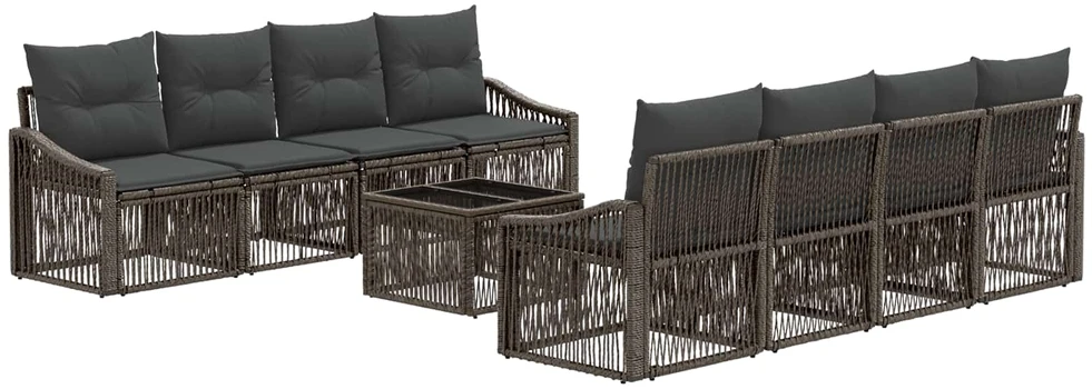 Lauko baldų komplektas Sodo Sofų Rinkinys 9 vnt. Pilka 55 x 55 x 37 cm poliratanas