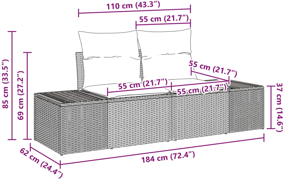 Sodo Sofų Rinkinys 9 vnt. Juoda Poli ratanas