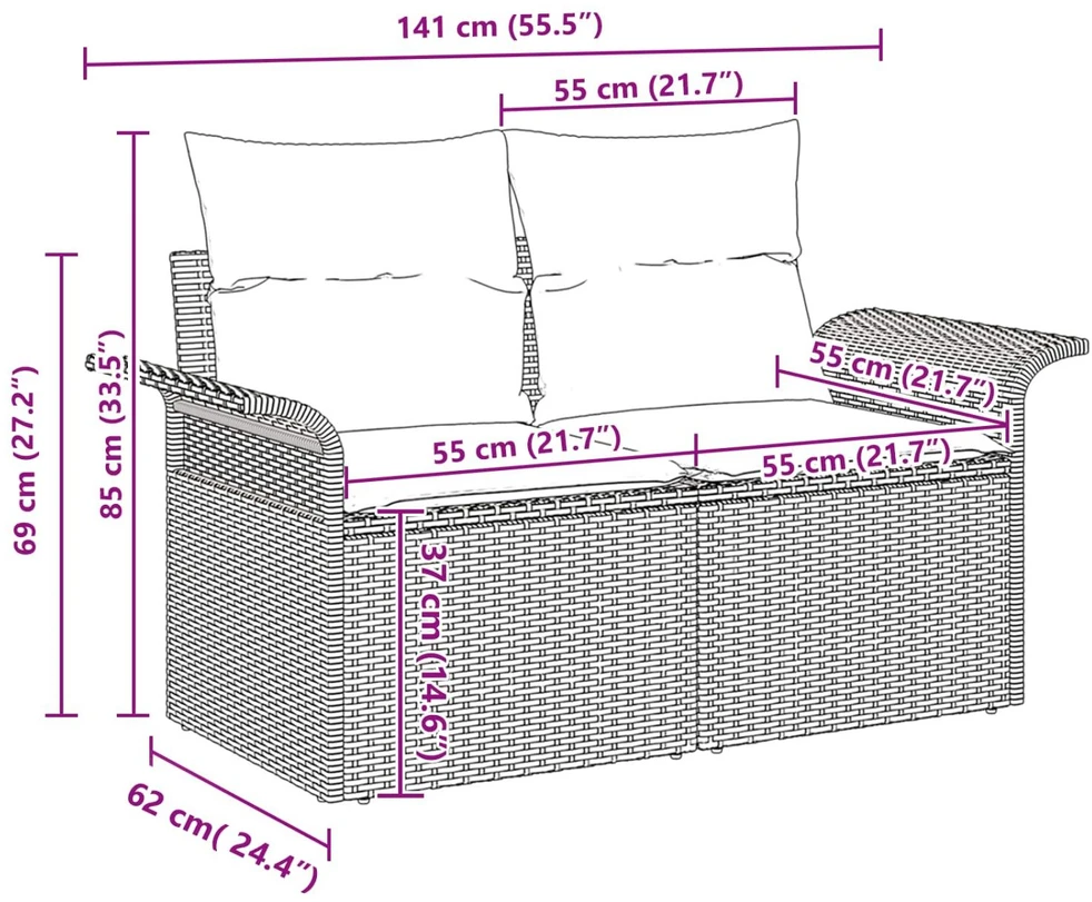 Lauko baldų komplektas Sodo Sofų Rinkinys Pilka poliratanas