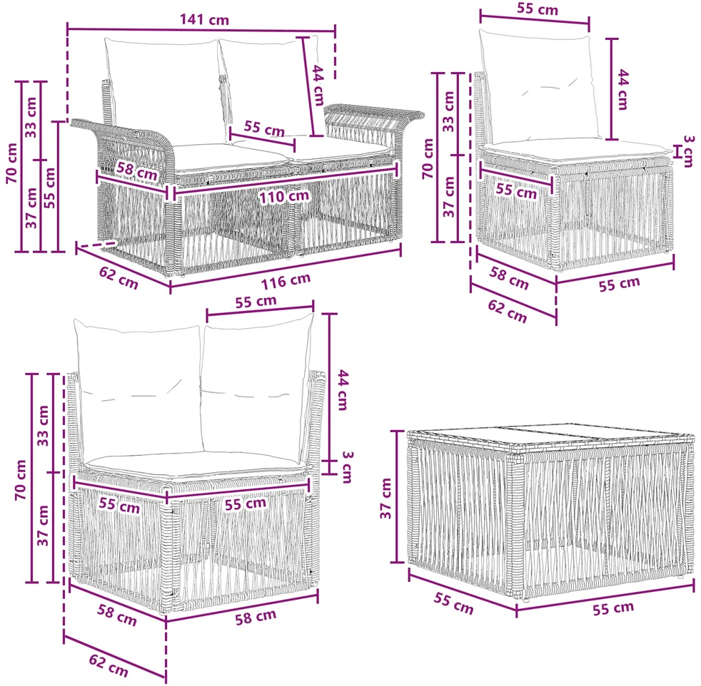 Sodo Sofų Rinkinys 13 vnt. Pilka poliratanas