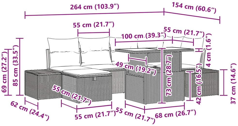 Sodo Sofų Rinkinys 7 vnt. Ruda poliratanas