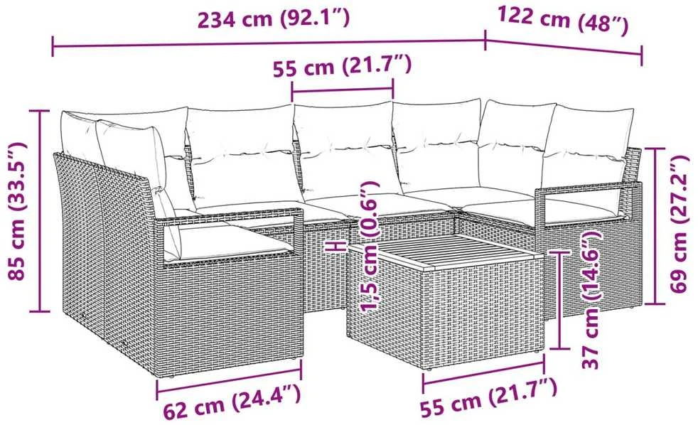 Lauko baldų komplektas Sodo Sofų Rinkinys 7 vnt. Pilka poliratanas