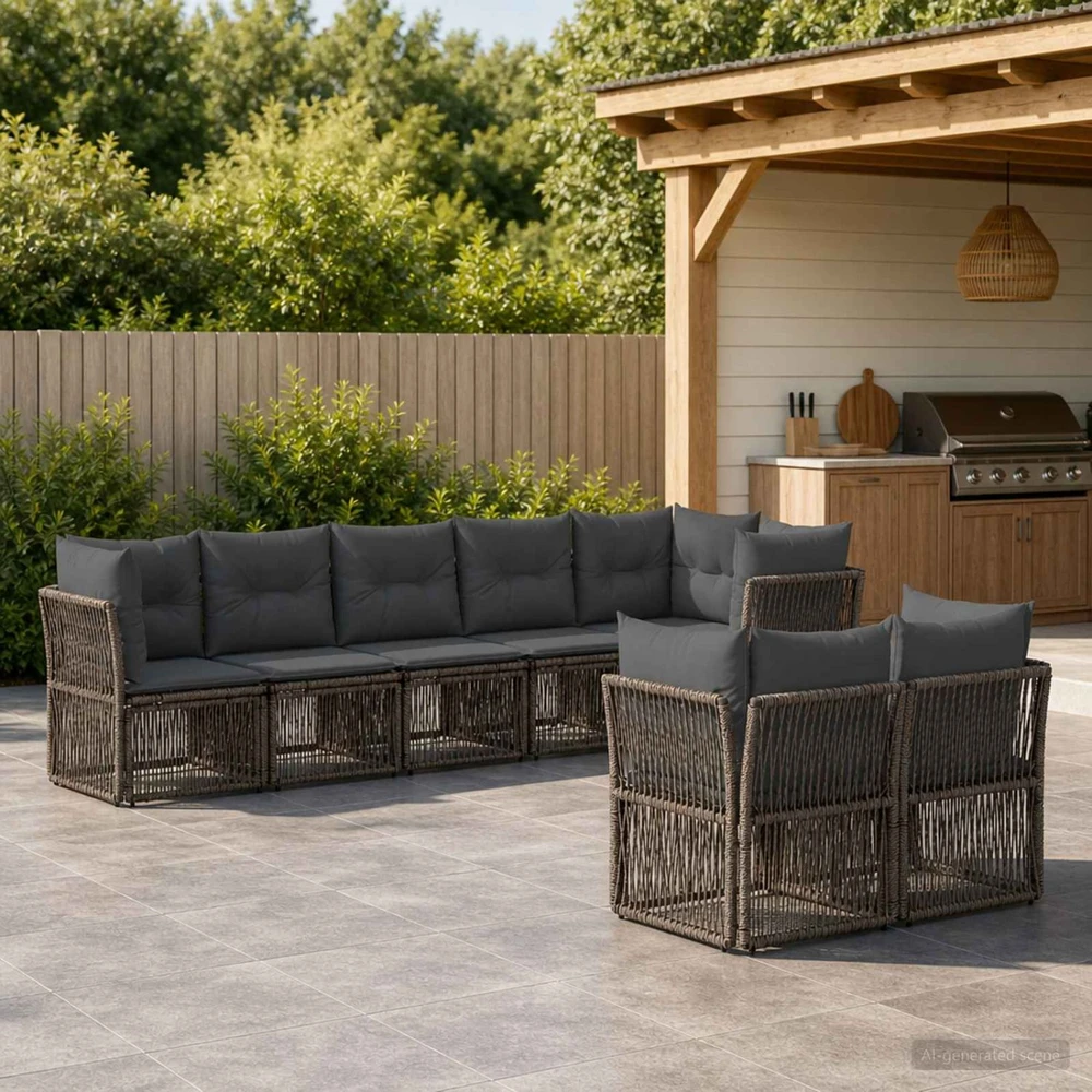 Sodo Sofų Rinkinys 8 vnt. Pilka poliratanas