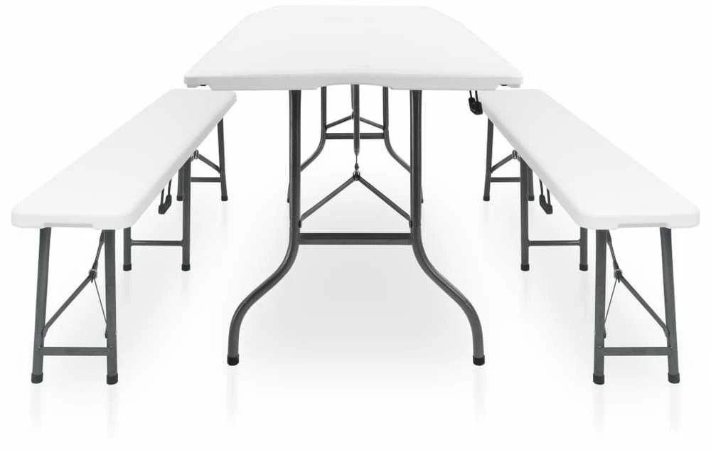 Sodo stalas su 2 suoliukais, baltas, 180cm, plienas ir HDPE