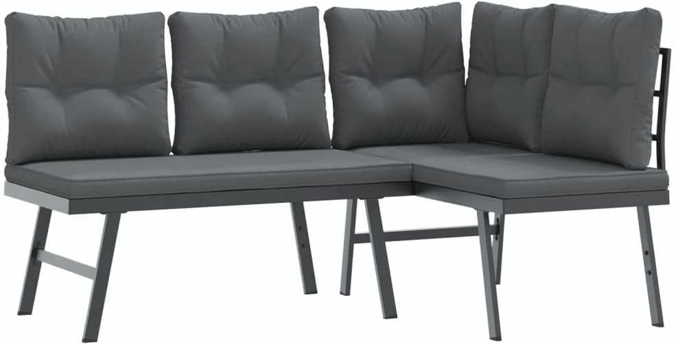 Lauko baldų komplektas Sodo suoliukų komplektas, 5vnt., juodi, plienas