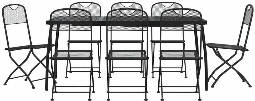 Lauko baldų komplektas Sodo valgomojo baldų komplektas, 9 dalių, antracito, metalas