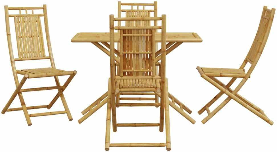Lauko baldų komplektas Sodo valgomojo baldų komplektas, 5 dalių, bambukas