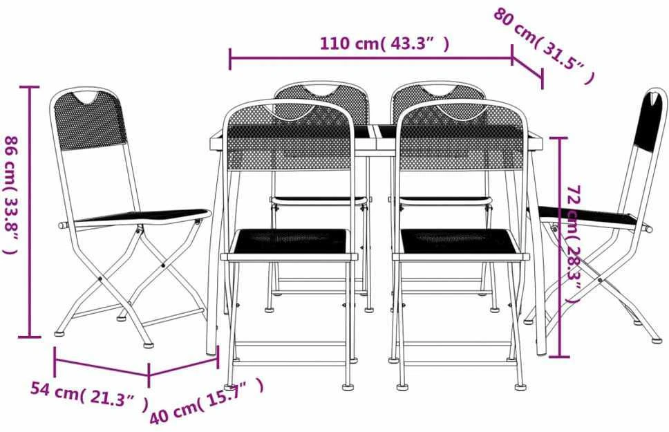 Lauko baldų komplektas Sodo valgomojo baldų komplektas, 7 dalių, antracito, metalas