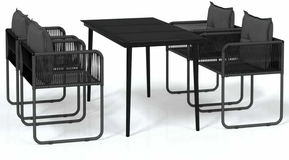 Lauko baldų komplektas Sodo valgomojo baldų komplektas, 5 dalių, juodos spalvos