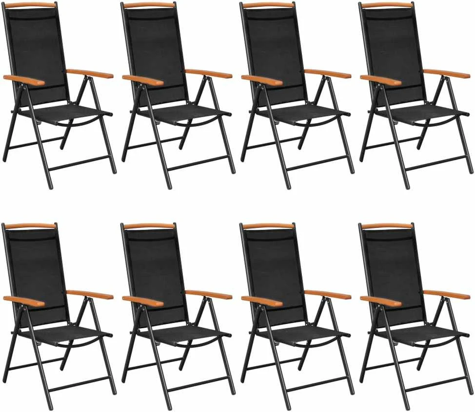 Lauko baldų komplektas Sodo valgomojo baldų komplektas, 9 dalių, juodas, aluminis