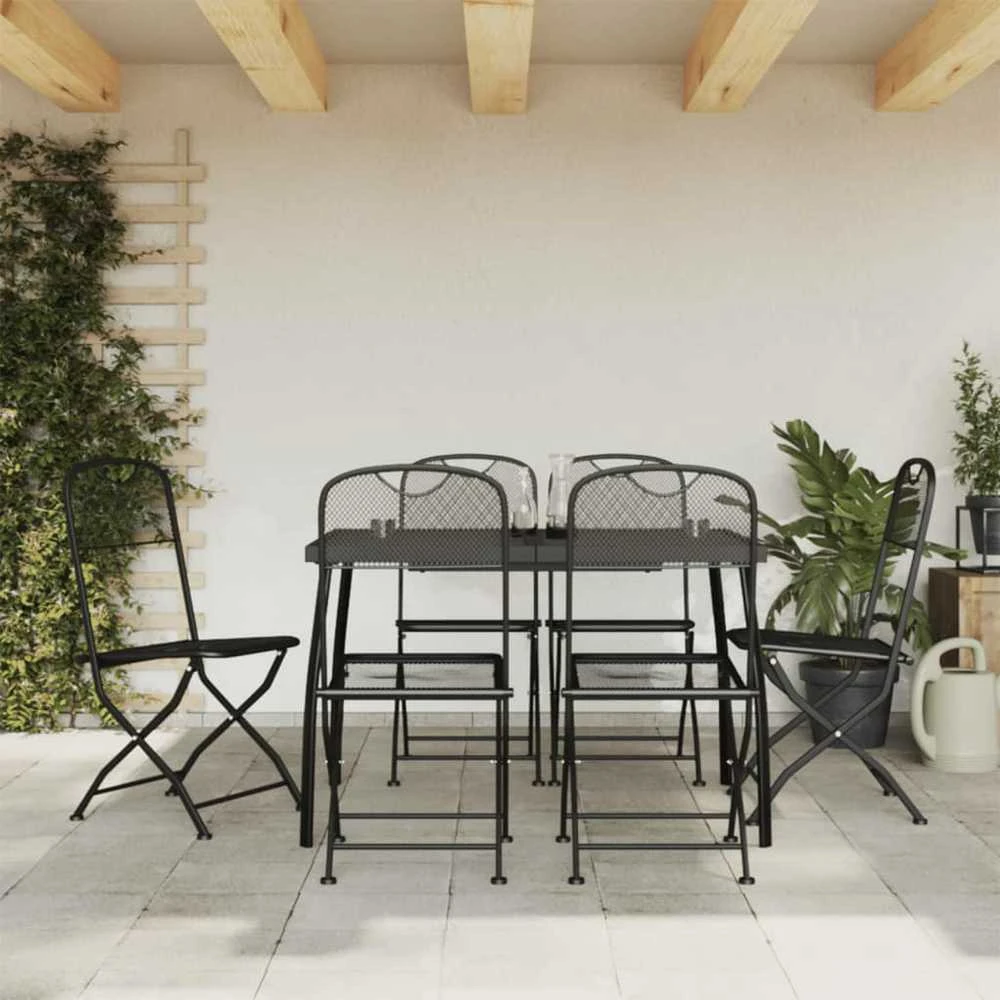 Lauko baldų komplektas Sodo valgomojo baldų komplektas, 7 dalių, antracito, metalas