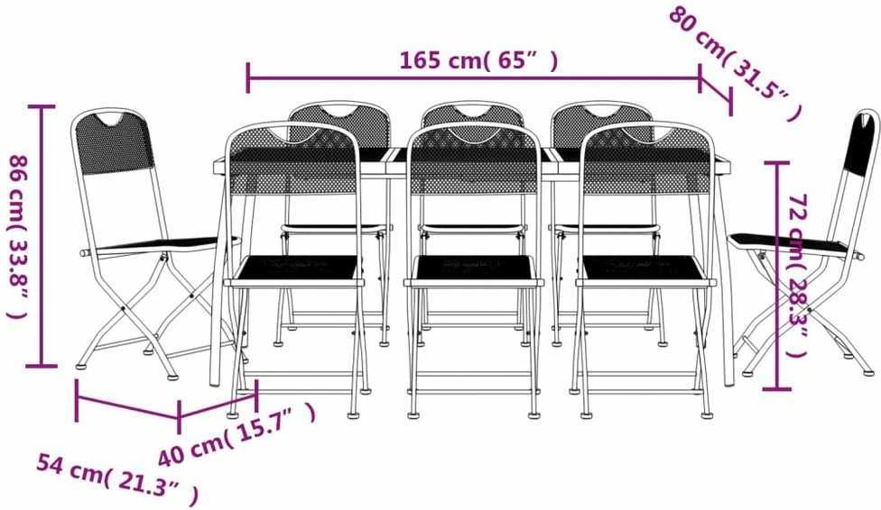 Lauko baldų komplektas Sodo valgomojo baldų komplektas, 9 dalių, antracito, metalas