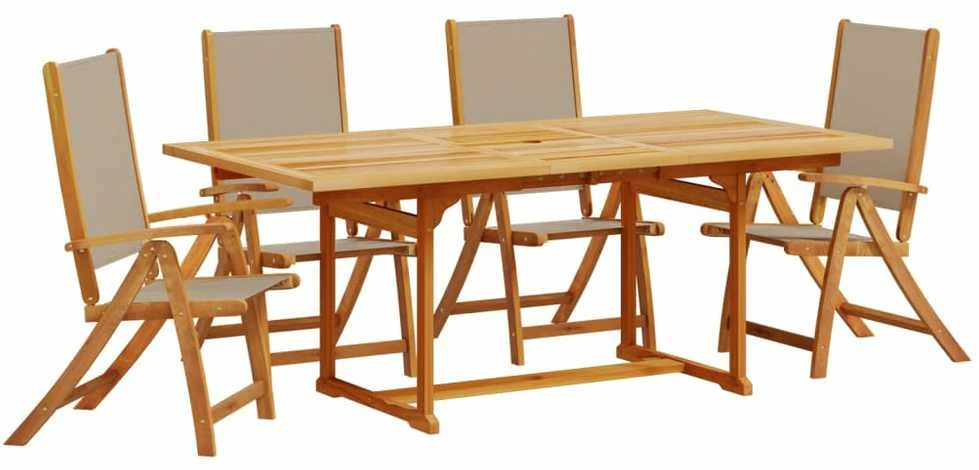 Lauko baldų komplektas Sodo valgomojo komplektas, 5 dalių, akacija ir tekstilenas