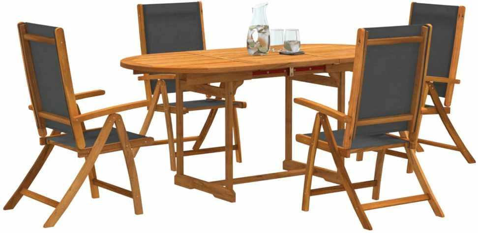 Lauko baldų komplektas Sodo valgomojo komplektas, 5 dalių, akacija ir tekstilenas