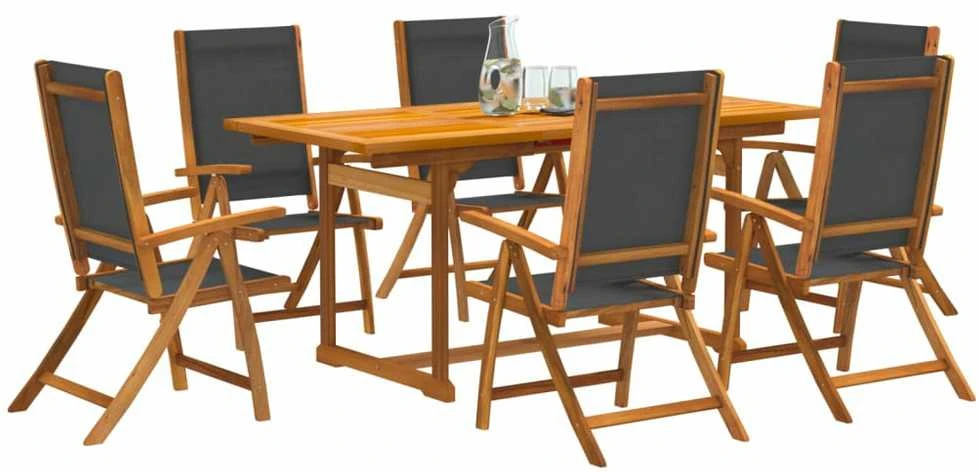 Lauko baldų komplektas Sodo valgomojo komplektas, 7 dalių, akacija ir tekstilenas