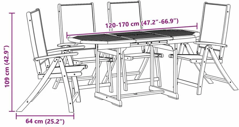 Lauko baldų komplektas Sodo valgomojo komplektas, 5 dalių, akacija ir tekstilenas