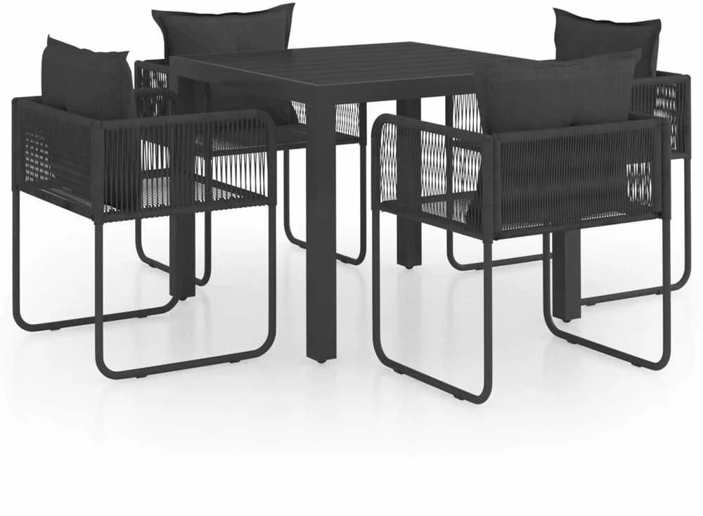 Lauko baldų komplektas Sodo valgomojo komplektas, 5 dalių, juodas, PVC ratanas