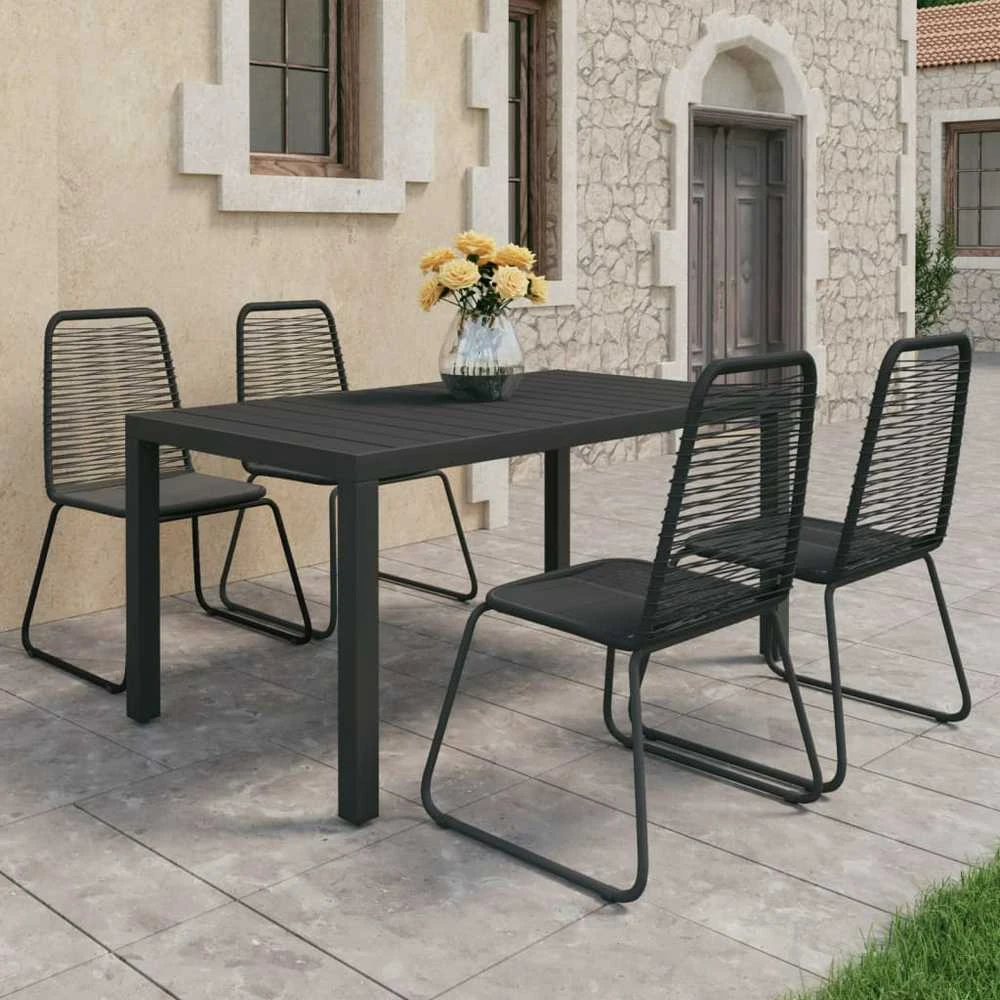 Lauko baldų komplektas Sodo valgomojo komplektas, 5 dalių, juodas, PVC ratanas