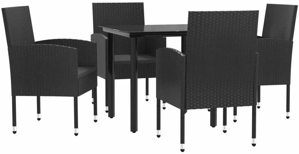 Lauko baldų komplektas Sodo valgomojo komplektas, 5 dalių, juodas, poliratanas/plienas