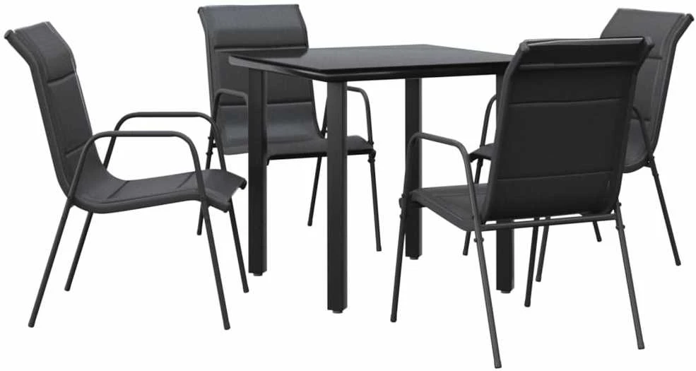 Lauko baldų komplektas Sodo valgomojo komplektas, 5 dalių, juodas, plienas/tekstilenas
