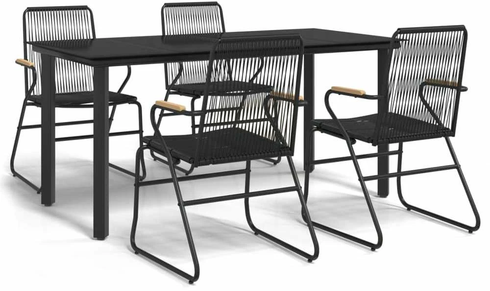 Lauko baldų komplektas Sodo valgomojo komplektas, 5 dalių, juodas, PVC ratanas