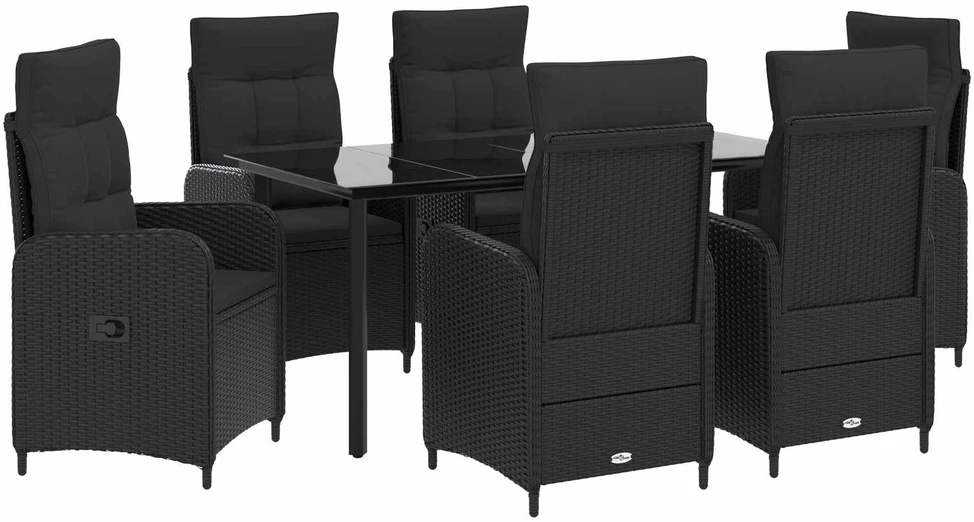 Lauko baldų komplektas Sodo valgomojo komplektas 7 vnt. Juoda 160 x 80 x 74 cm