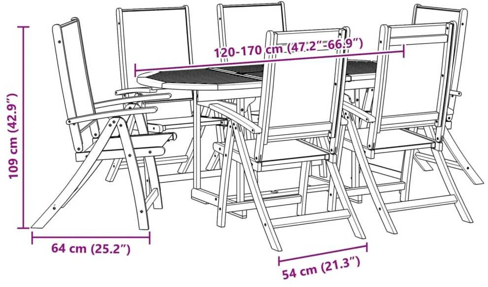 Sodo valgomojo komplektas, 7 dalių, akacija ir tekstilenas