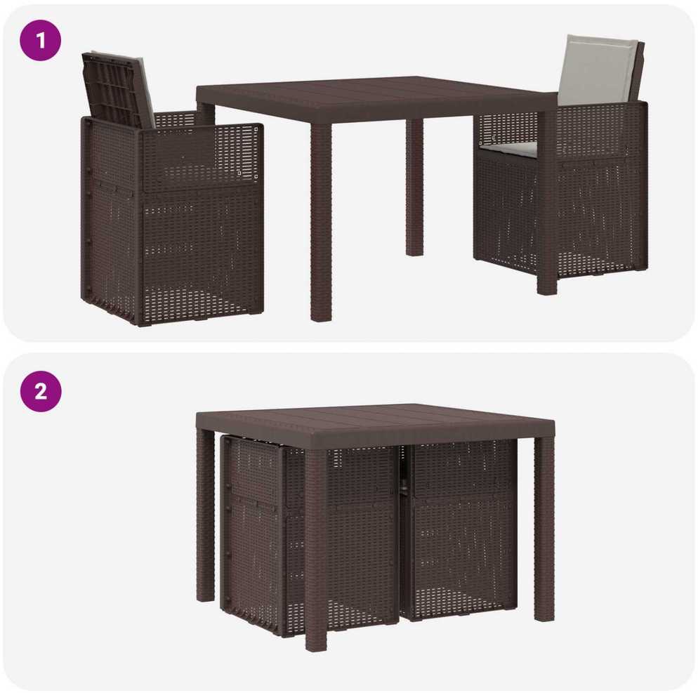 Lauko baldų komplektas Sodo valgomojo komplektas 3 pcs Rudas ir šviesiai pilkas PP