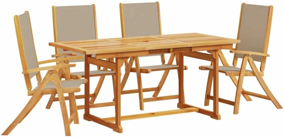 Lauko baldų komplektas Sodo valgomojo komplektas, 5 dalių, akacija ir tekstilenas