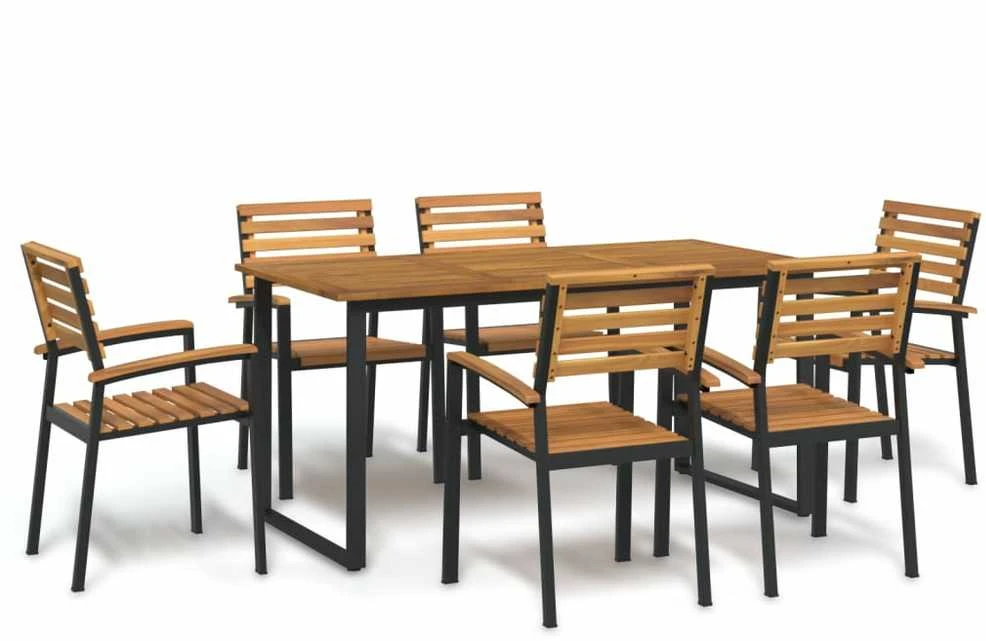 Lauko baldų komplektas Sodo valgomojo komplektas, 7 dalių, akacijos masyvas ir metalas