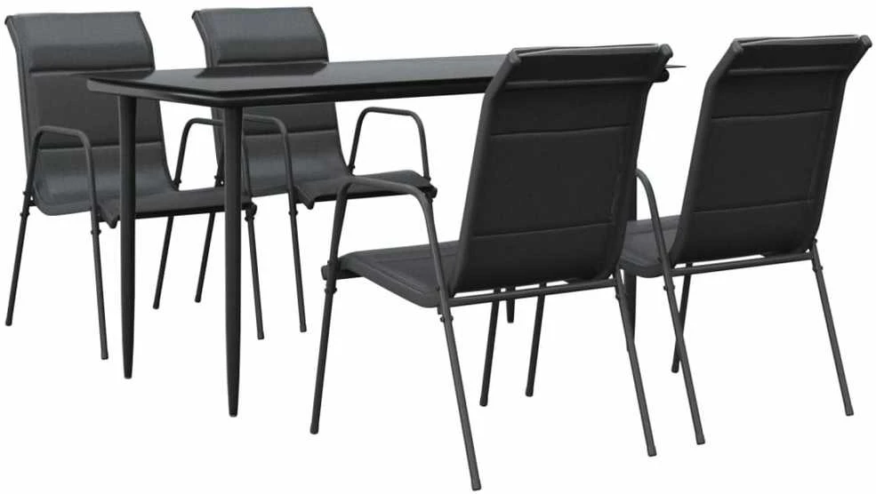 Lauko baldų komplektas Sodo valgomojo komplektas, 5 dalių, juodas, plienas/tekstilenas