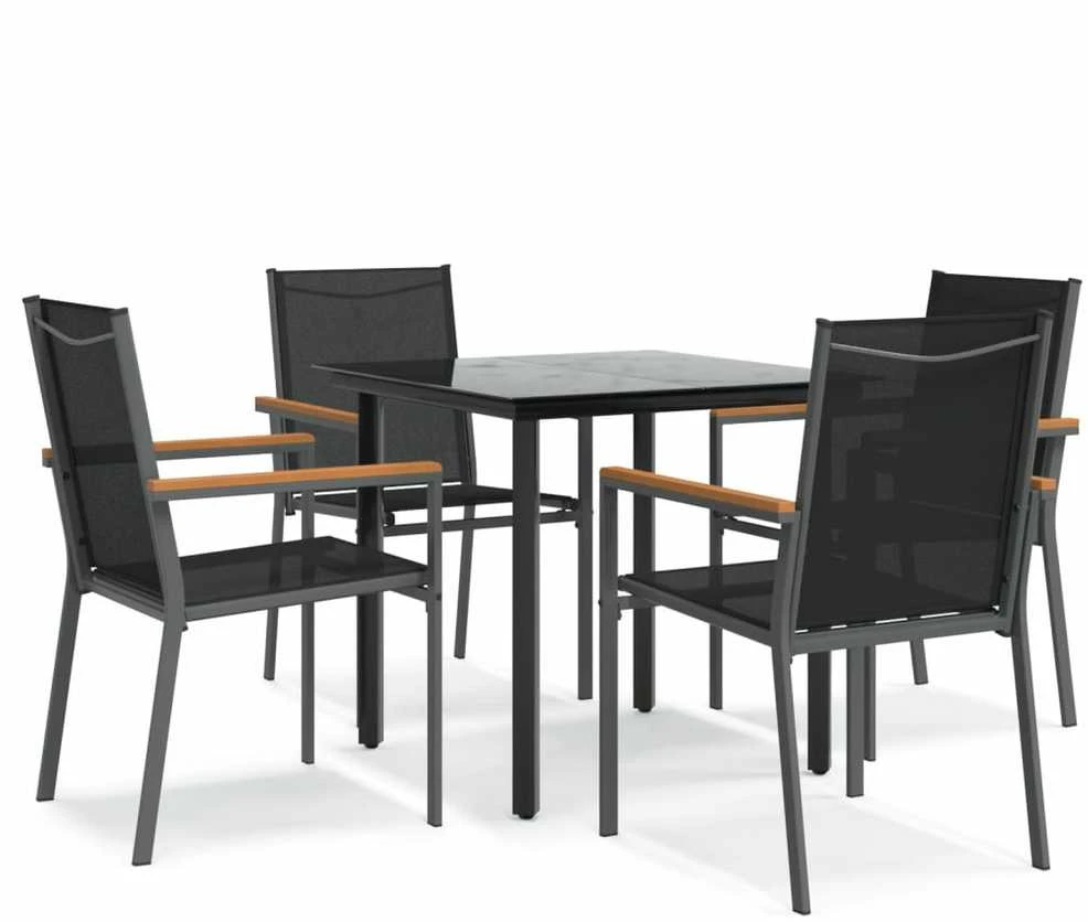 Lauko baldų komplektas Sodo valgomojo komplektas, 5 dalių, juodas, tekstilenas/plienas