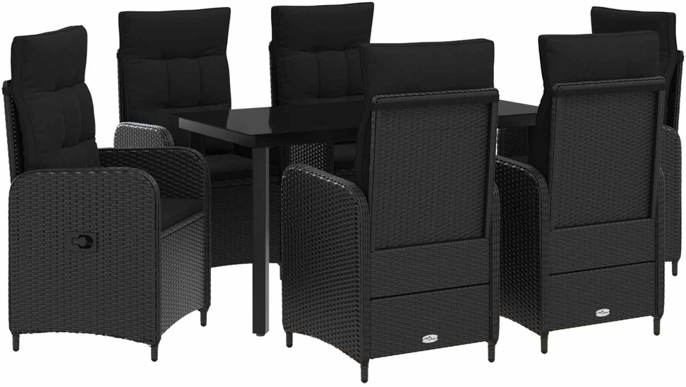 Lauko baldų komplektas Sodo valgomojo komplektas 7 vnt. Juoda