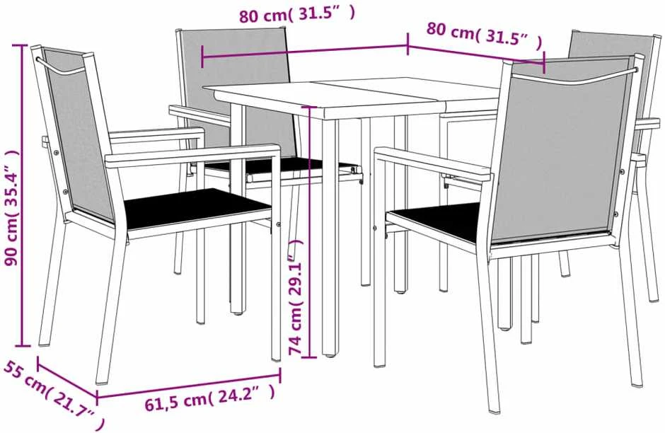Lauko baldų komplektas Sodo valgomojo komplektas, 5 dalių, juodas, tekstilenas/plienas