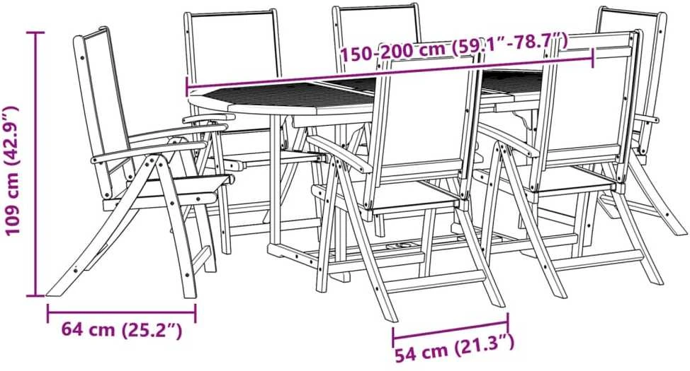 Lauko baldų komplektas Sodo valgomojo komplektas, 7 dalių, akacija ir tekstilenas