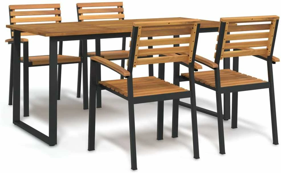 Lauko baldų komplektas Sodo valgomojo komplektas, 5 dalių, akacijos masyvas ir metalas