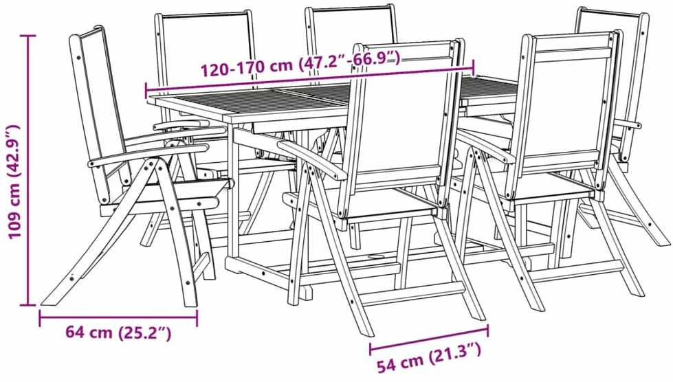 Sodo valgomojo komplektas, 9 dalių, akacija ir tekstilenas