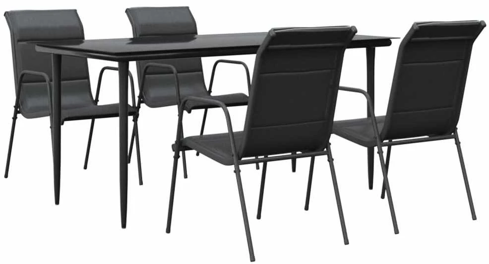 Lauko baldų komplektas Sodo valgomojo komplektas, 5 dalių, juodas, plienas/tekstilenas