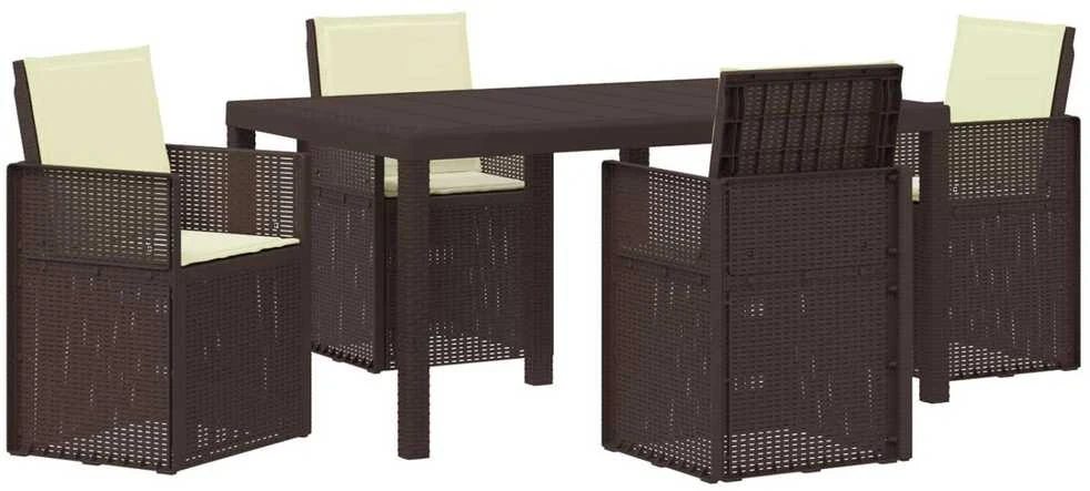 Lauko baldų komplektas Sodo valgomojo komplektas 5 vnt. Ruda ir kreminė PP